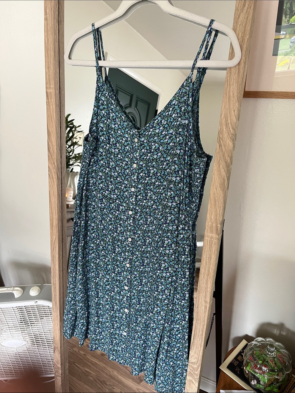 aerie Blue Floral Button-Front Mini Slip Dress